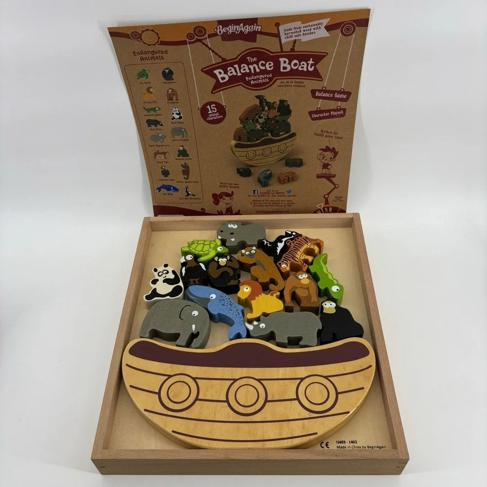 BeginAgain Balance Boat‎ Endangered Animals Game Wooden Motor Play 3+ Complete